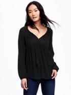 Old Navy Split Neck Tassel Tie Blouse For Women - Black
