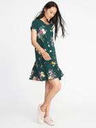 Old Navy Womens Jersey-knit Swing Dress For Women Green Floral Size Xl