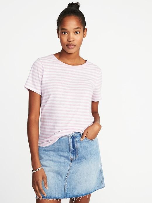 Old Navy Womens Everywear Linen-blend Tee For Women Light Purple Stripe Size L