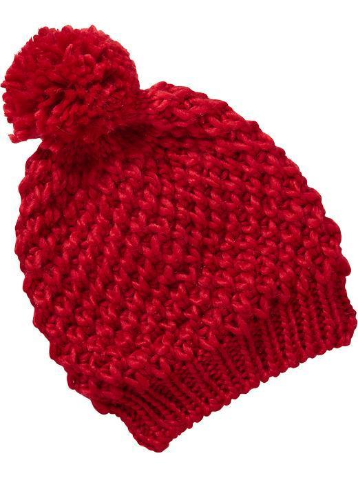 Womens Sweater Knit Pom Pom Hats Size One Size - Saucy Red
