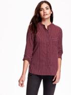 Old Navy Womens Striped Mandarin Collared Top Size L - Red Stripe