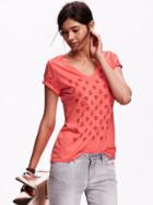 Old Navy Womens Graphic V Neck Tee Size L - Hot Coral Pink