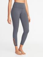 High-rise 7/8-length Lattice-hem Yoga Leggings For Women