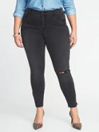 Old Navy Womens High-rise Secret-slim Plus-size Raw-edge Rockstar Jeans Faded Black Size 16