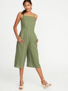 Old Navy Womens Waist-defined Square-neck Linen-blend Jumpsuit For Women Olive Through This Size Xxl