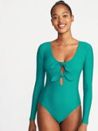 Tie-front Long-sleeve Swimsuit For Women