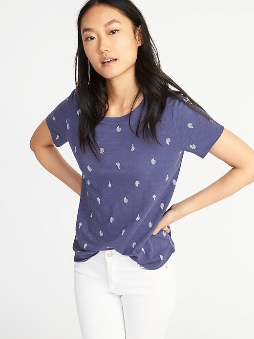 Old Navy Womens Everywear Cactus-print Slub-knit Tee For Women Blue Print Size S
