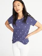 Old Navy Womens Everywear Cactus-print Slub-knit Tee For Women Blue Print Size S