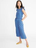 Old Navy Womens Faded Tencel Flutter-sleeve Jumpsuit For Women Blue Fortune Size L