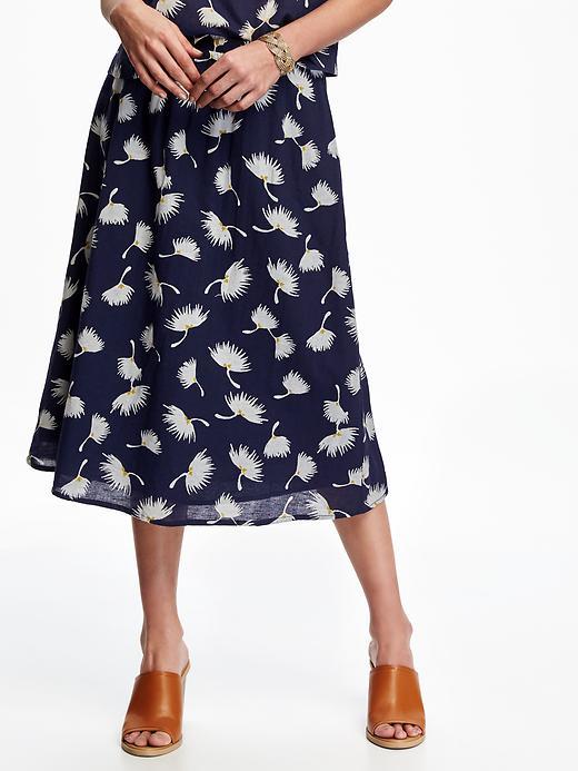Old Navy Pull On Linen Midi Skirt For Women - Navy Blue Print