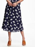 Old Navy Pull On Linen Midi Skirt For Women - Navy Blue Print
