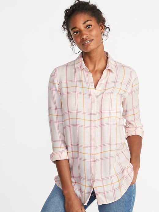 Old Navy Womens Relaxed Classic Soft-brushed Twill Shirt For Women Orange Multi Plaid Size Xxl