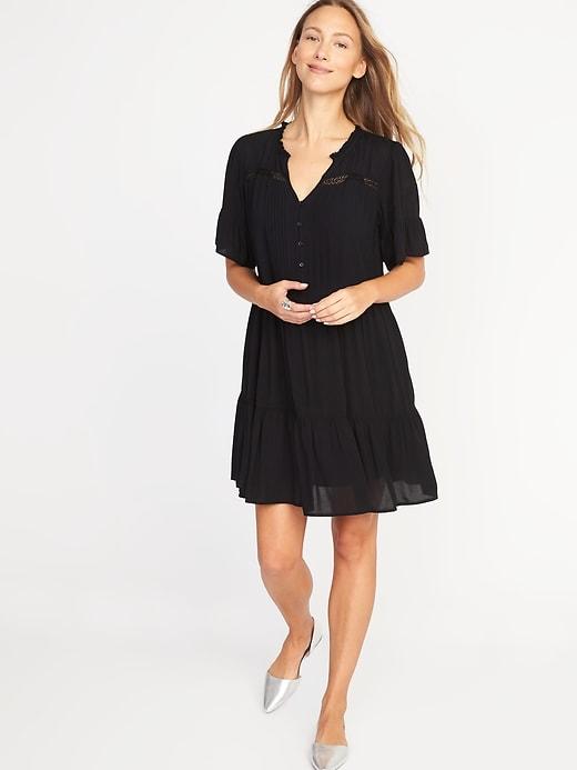 Old Navy Womens Tiered Pintuck Dress For Women Black Size Xl