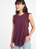 Old Navy Womens High-neck Ruffle-sleeve Luxe Tee For Women Winter Wine Size L