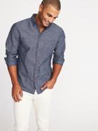 Old Navy Mens Slim-fit Linen-blend Chambray Shirt For Men Mid Tone Chambray Size S