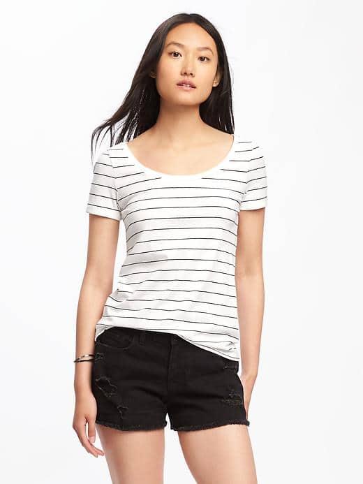 Old Navy Classic Semi Fitted Tee For Women - White Stripe