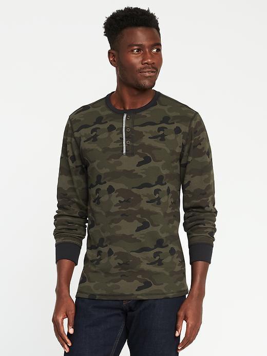Old Navy Soft Washed Built In Flex Camo Thermal Henley For Men - Army Camo