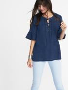 Old Navy Womens Relaxed Lace-up Tencel Top For Women Ocean Blue Size Xl