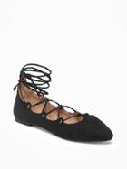 Old Navy Sueded Lace Up Ghillie Flats For Women - Black