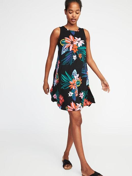 Old Navy Womens Jersey-knit Sleeveless Swing Dress For Women Black Floral Size S