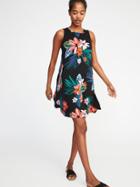 Old Navy Womens Jersey-knit Sleeveless Swing Dress For Women Black Floral Size S