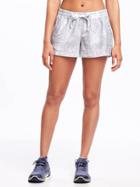 Old Navy Go Dry Semi Fitted Shorts For Women - White Palm Print