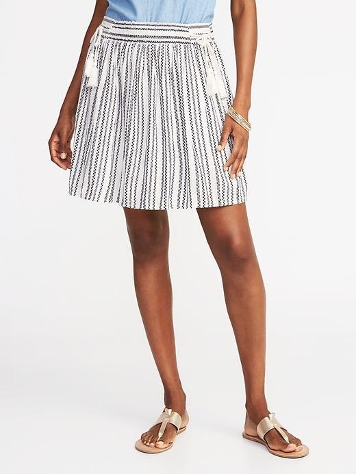Old Navy Womens Tie-waist Crinkle-gauze Mini Skirt For Women O.n. New Black Stripe Size Xl