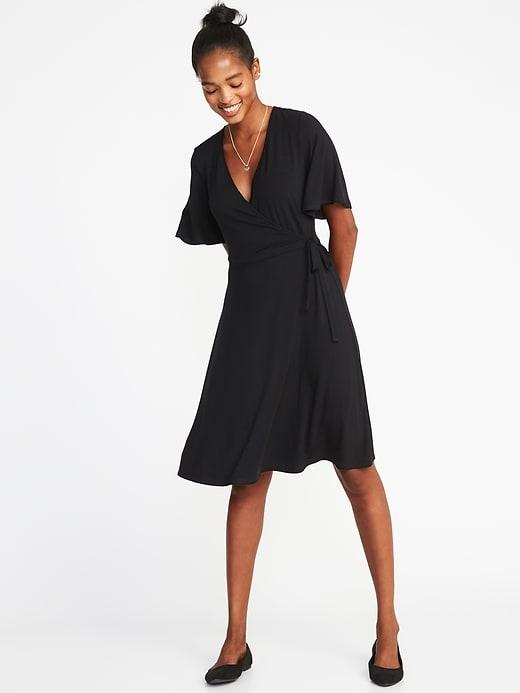 Old Navy Womens Tie-belt Flutter-sleeve Dress For Women Blackjack Size M
