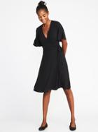 Old Navy Womens Tie-belt Flutter-sleeve Dress For Women Blackjack Size M