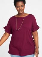 Old Navy Womens Relaxed Plus-size Ruffle-sleeve Top Winter Wine Size 1x