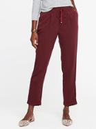 Old Navy Mid Rise Pleated Soft Pants For Women - Maroon Jive