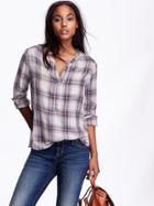 Old Navy Womens Drapey Mandarin Collar Plaid Top Size L Tall - Lavender Purple