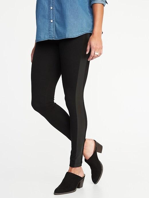 Old Navy Womens Faux-leather-trim Leggings For Women Blackjack Size Xs