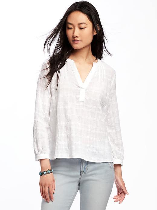 Old Navy Dobby Windowpane Top For Women - Calla Lily 2