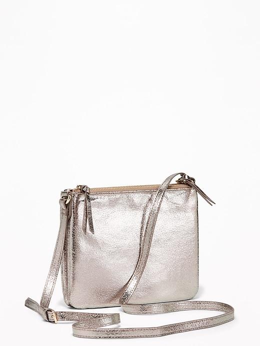Old Navy Womens Metallic Dual-zip Crossbody Bag For Women Mermaid Size One Size