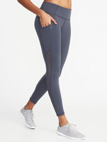 Old Navy Womens Mid-rise Mesh-trim Compression Leggings For Women Coal Smoke Size Xs