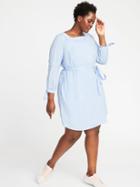 Old Navy Womens Square-neck Plus-size Tie-belt Shift Dress Blue Stripe Size 2x