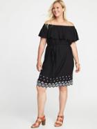 Old Navy Womens Off-the-shoulder Plus-size Tie-belt Shift Dress Blackjack Size 3x