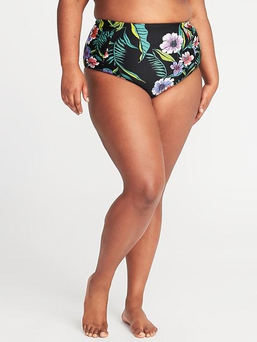 Old Navy Womens High-rise Smooth & Slim Plus-size Swim Bottoms Black Floral Size 4x