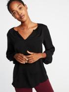 Old Navy Womens Split-neck Matte Satin Blouse For Women Black Size Xs