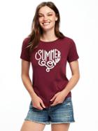 Old Navy Relaxed Graphic Curved Hem Tee For Women - Gosh Garnet