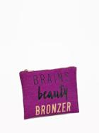 Old Navy Printed Canvas Zip Top Cosmetic Bag For Women - Brains Beauty Bronzer