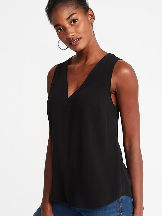Old Navy Womens Relaxed Crepe V-neck Tank For Women Black Size M