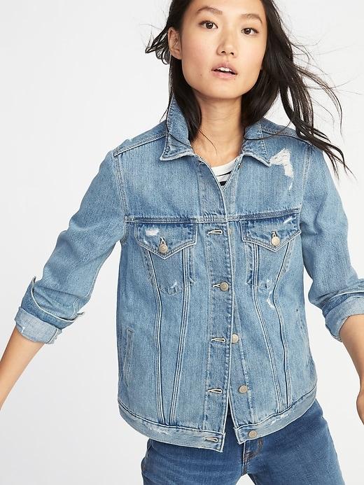Old Navy Womens Distressed Boyfriend Denim Jacket For Women Light Wash Size Xs