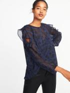 Old Navy Womens Cold-shoulder Ruffle-trim Blouse For Women Blue Black Size S