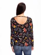 Old Navy Relaxed Printed Scoop Back Top For Women - Black Print