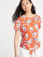 Old Navy Womens Relaxed Tie-front Jersey Top For Women Orange Floral Size L