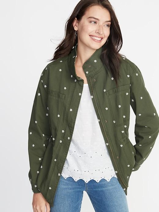 Embroidered Daisy-print Field Jacket For Women