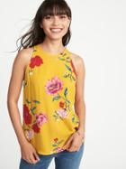 Old Navy Womens Relaxed High-neck Floral-print Tank For Women Yellow Floral Size M