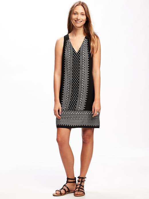 Old Navy V Neck Cutout Back Shift Dress For Women - Black Print